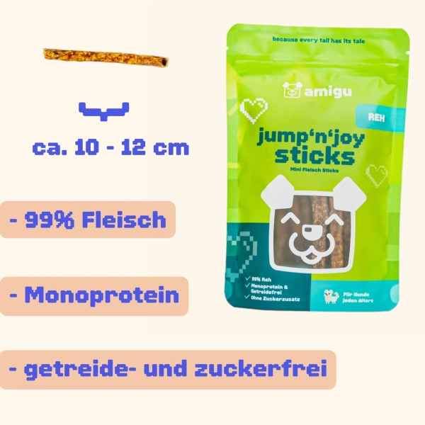 amigu - jump'n'joy sticks 99% Fleisch - Reh amigu - jump'n'joy sticks 99% Fleisch - Reh